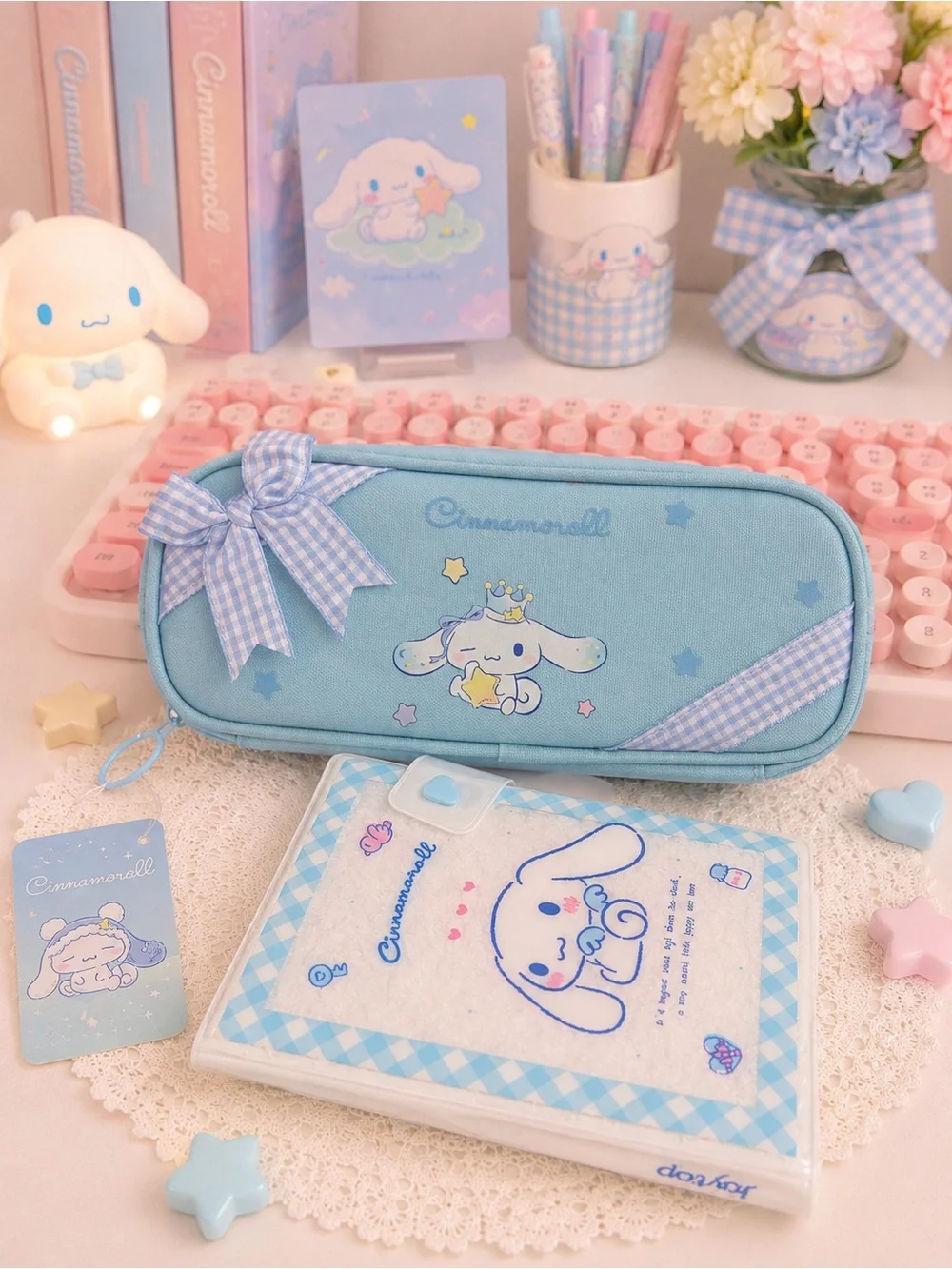 Cinnamoroll Blue Pencil Case - Cute Bow School Stationery